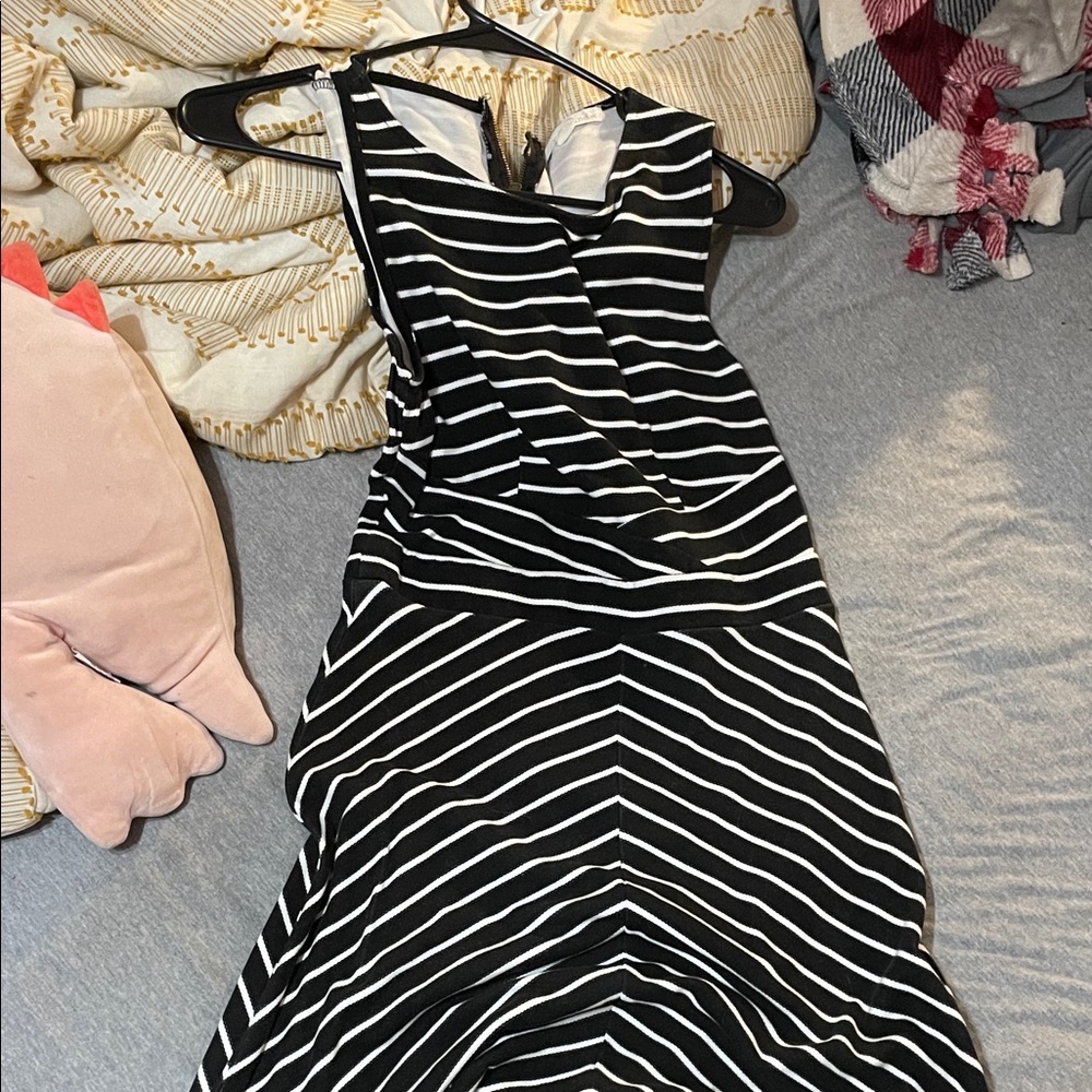 Rewind Black and White Striped Midi Dress
